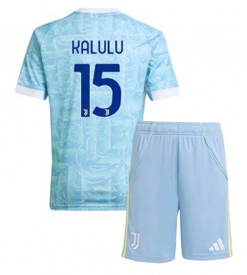 Juventus Pierre Kalulu #15 Replik Auswärtstrikot Kinder 2025-26 Kurzarm (+ Kurze Hosen)